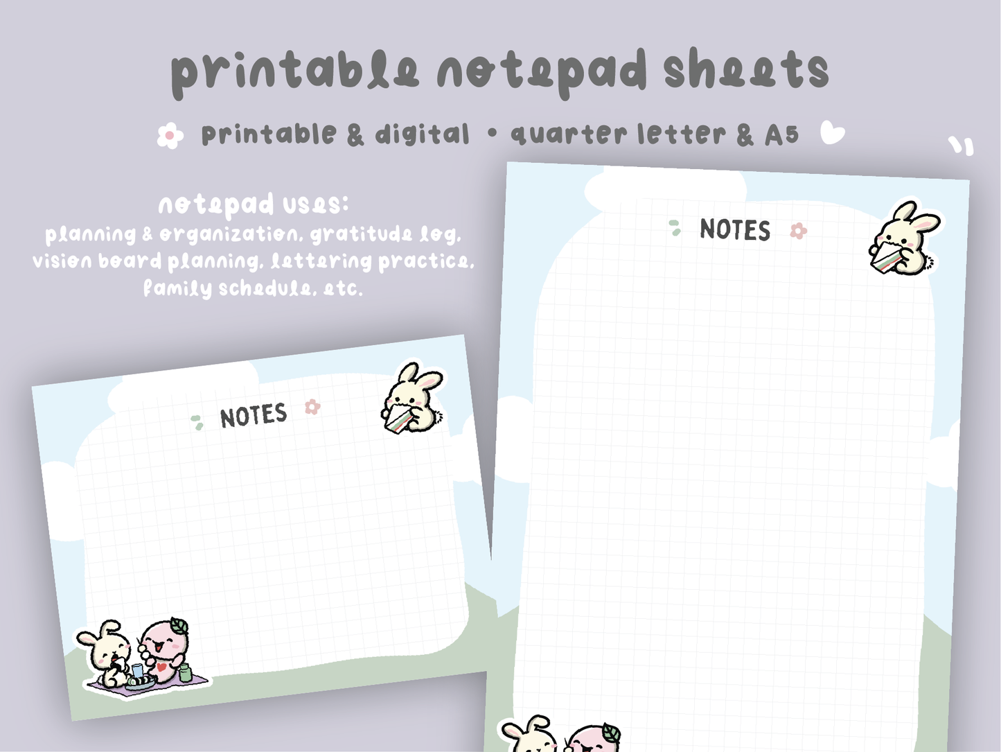 Buji and Bunny Picnic Digital Notepad | A5 & Quarter Letter