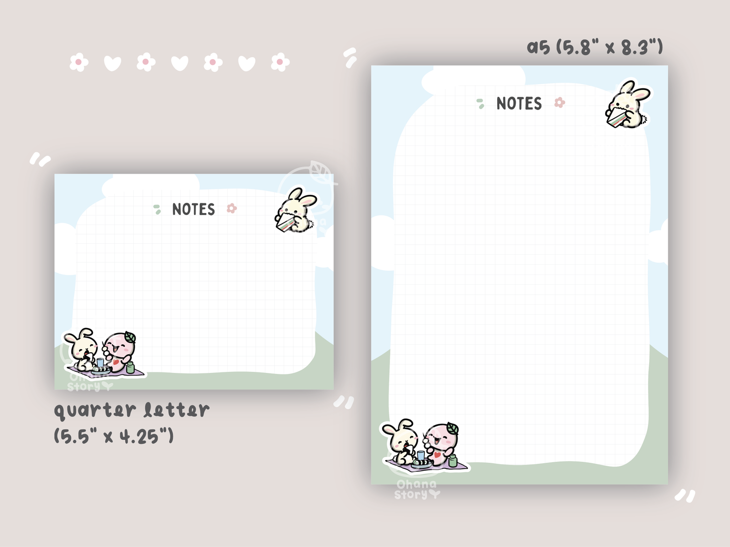 Buji and Bunny Picnic Digital Notepad | A5 & Quarter Letter