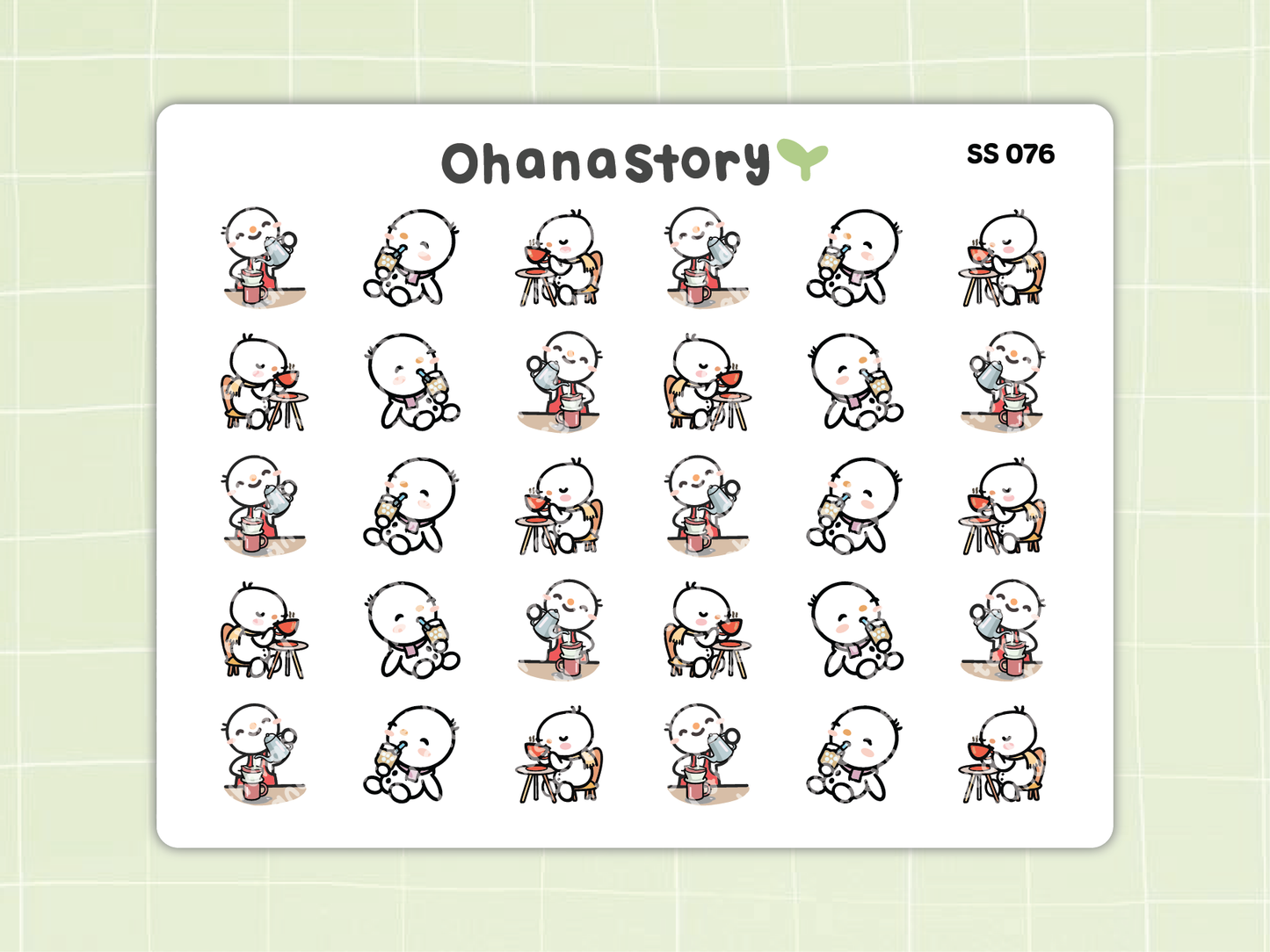 SS076 | Snomi Enjoying Coffee Icon Stickers Sheet