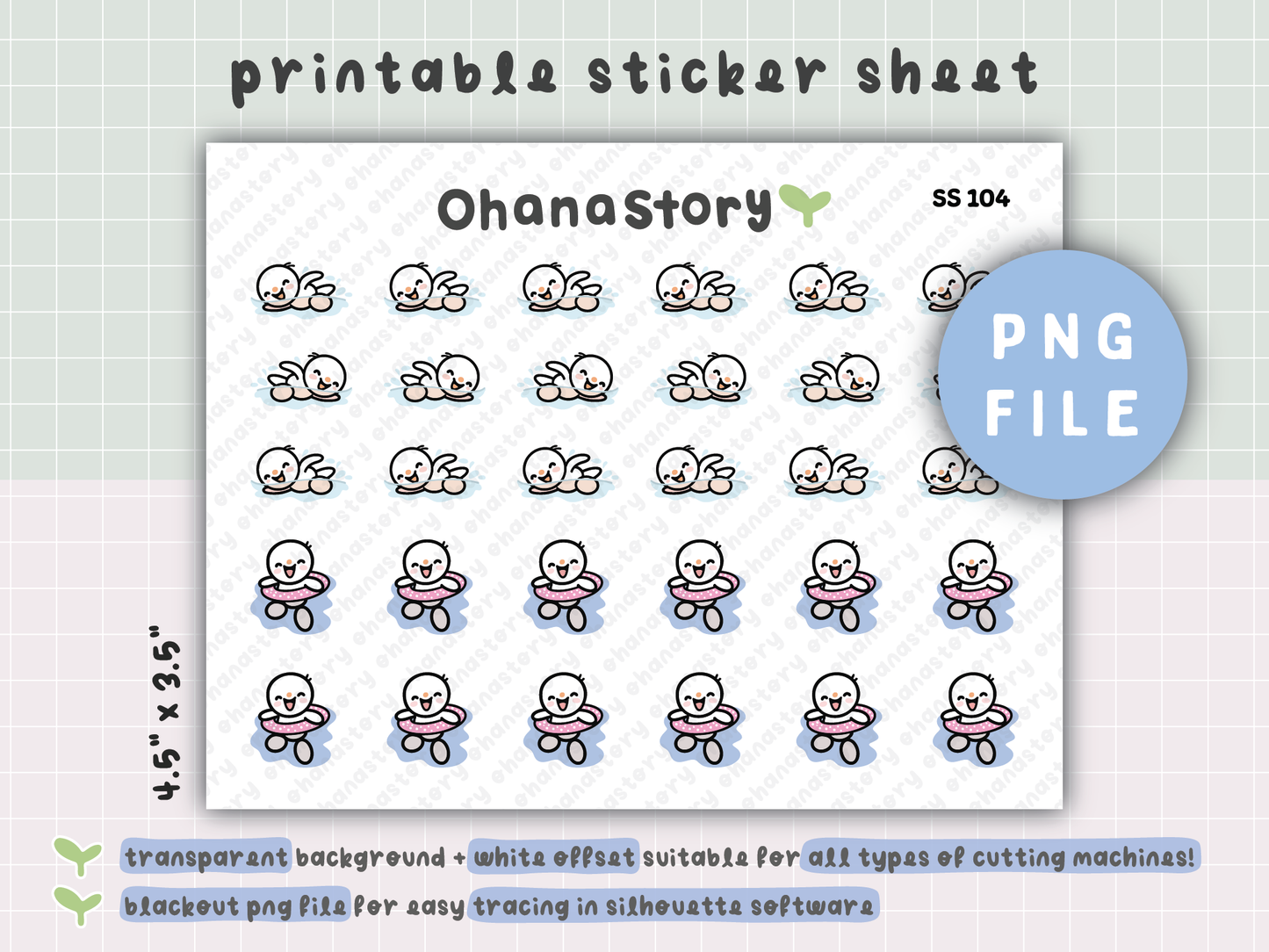 SS104 | Swim with Snomi Printable Icon Stickers