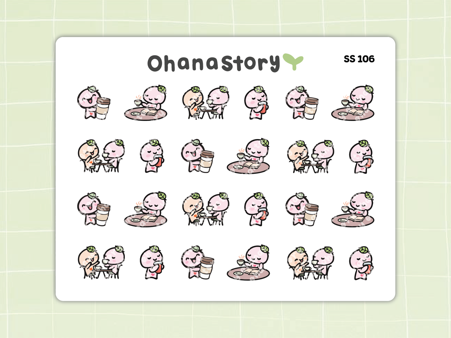 SS106 | Buji Enjoying Coffee Icon Stickers Sheet