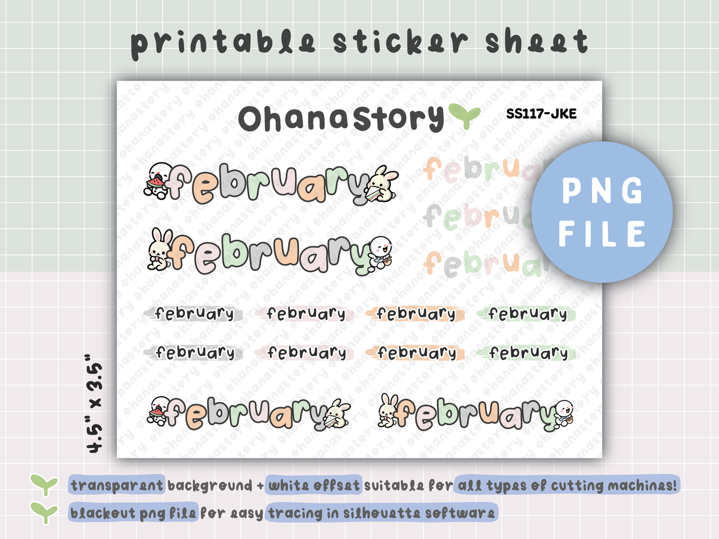 JKE | Bunny Picnic Monthly Script Printable Stickers
