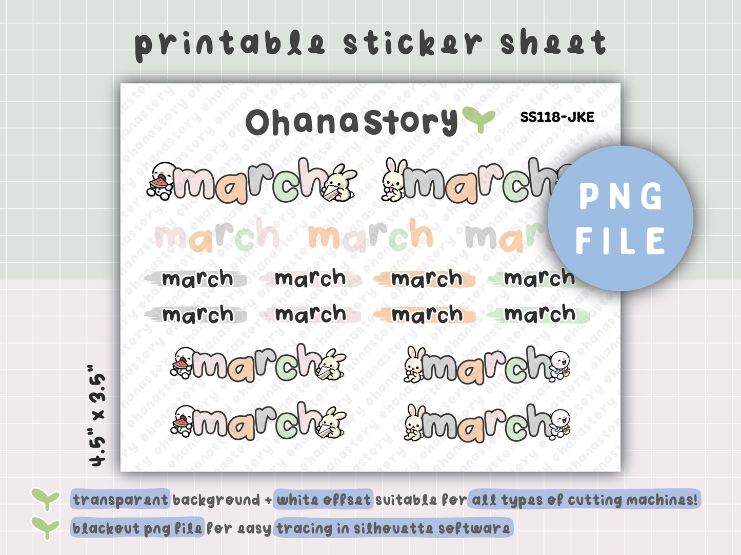 JKE | Bunny Picnic Monthly Script Printable Stickers