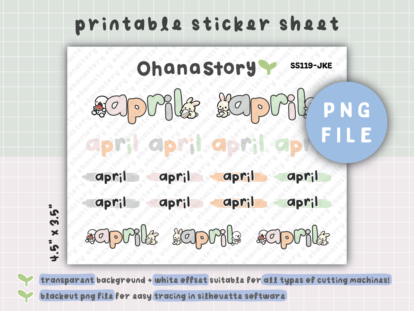 JKE | Bunny Picnic Monthly Script Printable Stickers