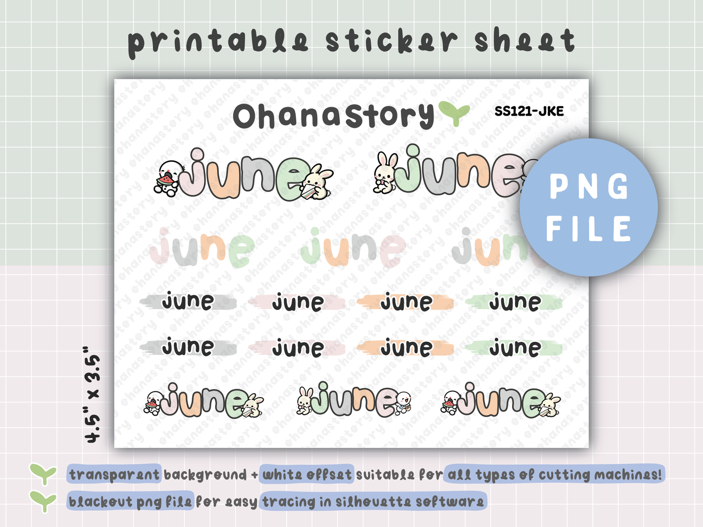 JKE | Bunny Picnic Monthly Script Printable Stickers