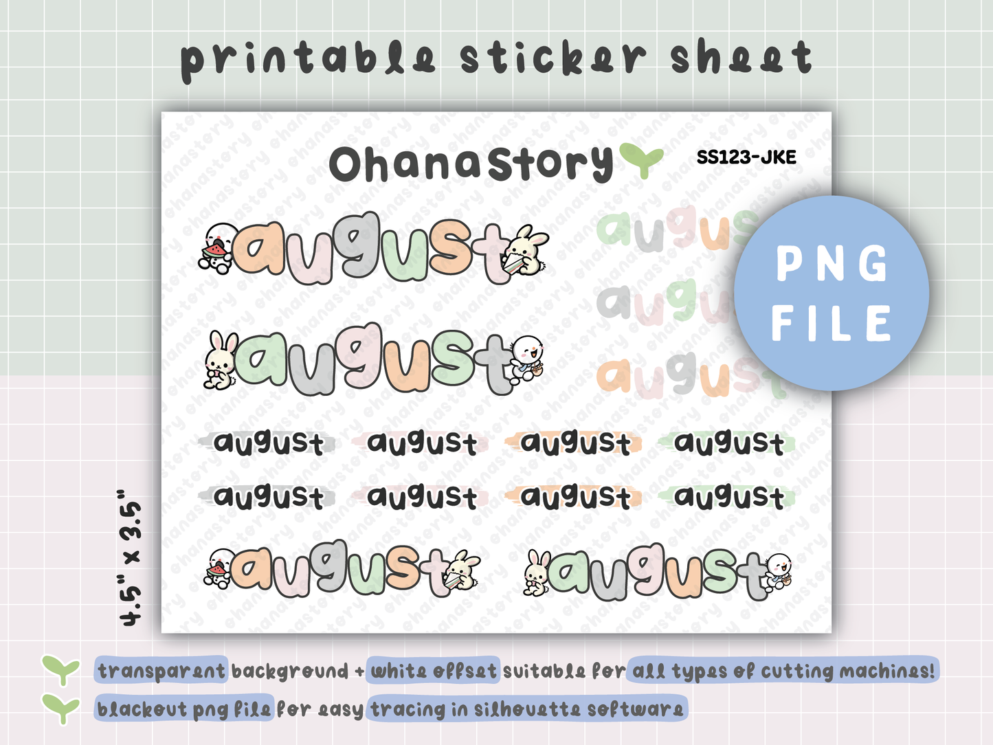 JKE | Bunny Picnic Monthly Script Printable Stickers