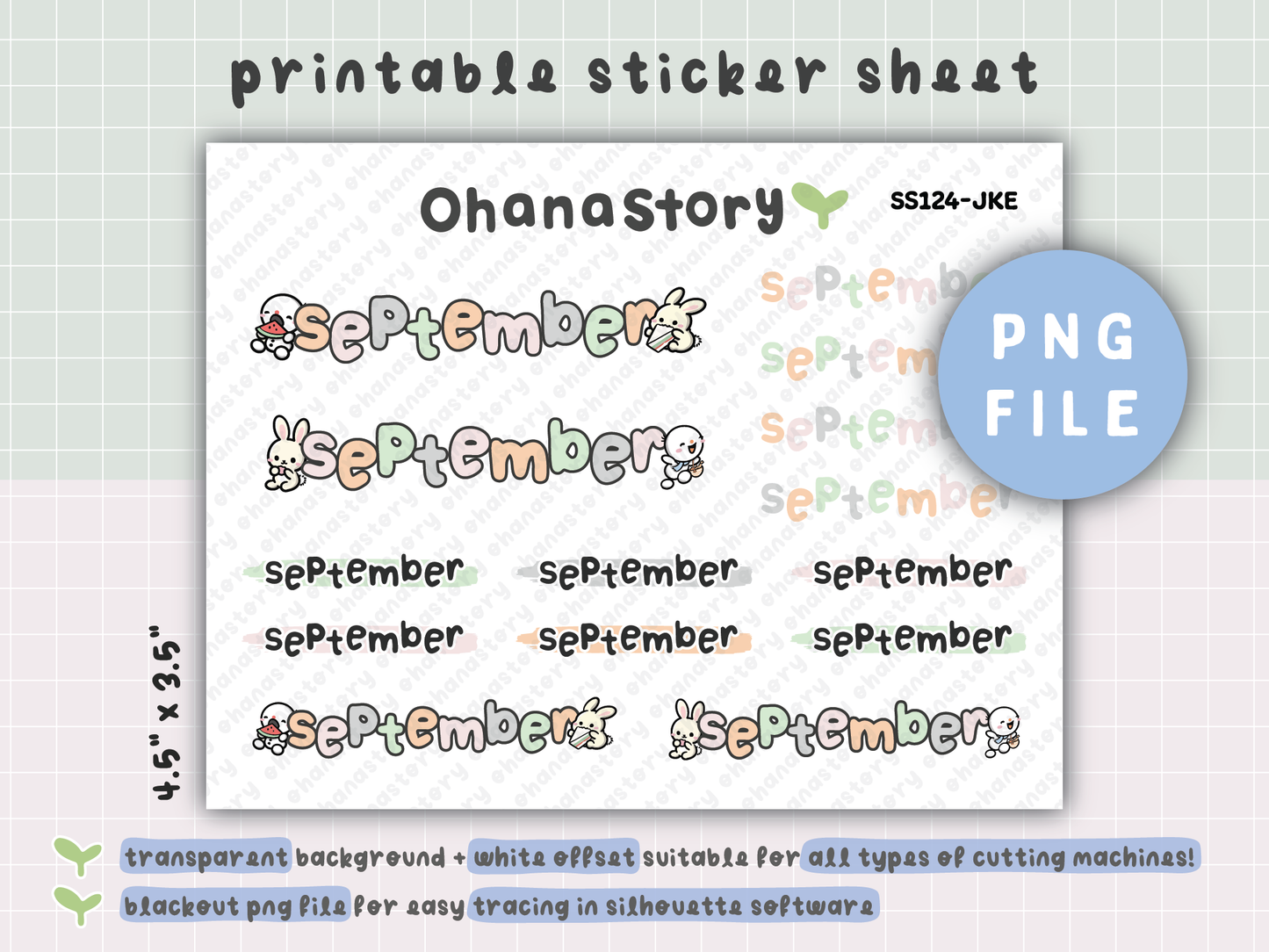 JKE | Bunny Picnic Monthly Script Printable Stickers