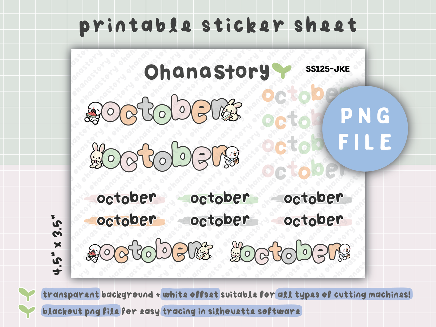 JKE | Bunny Picnic Monthly Script Printable Stickers