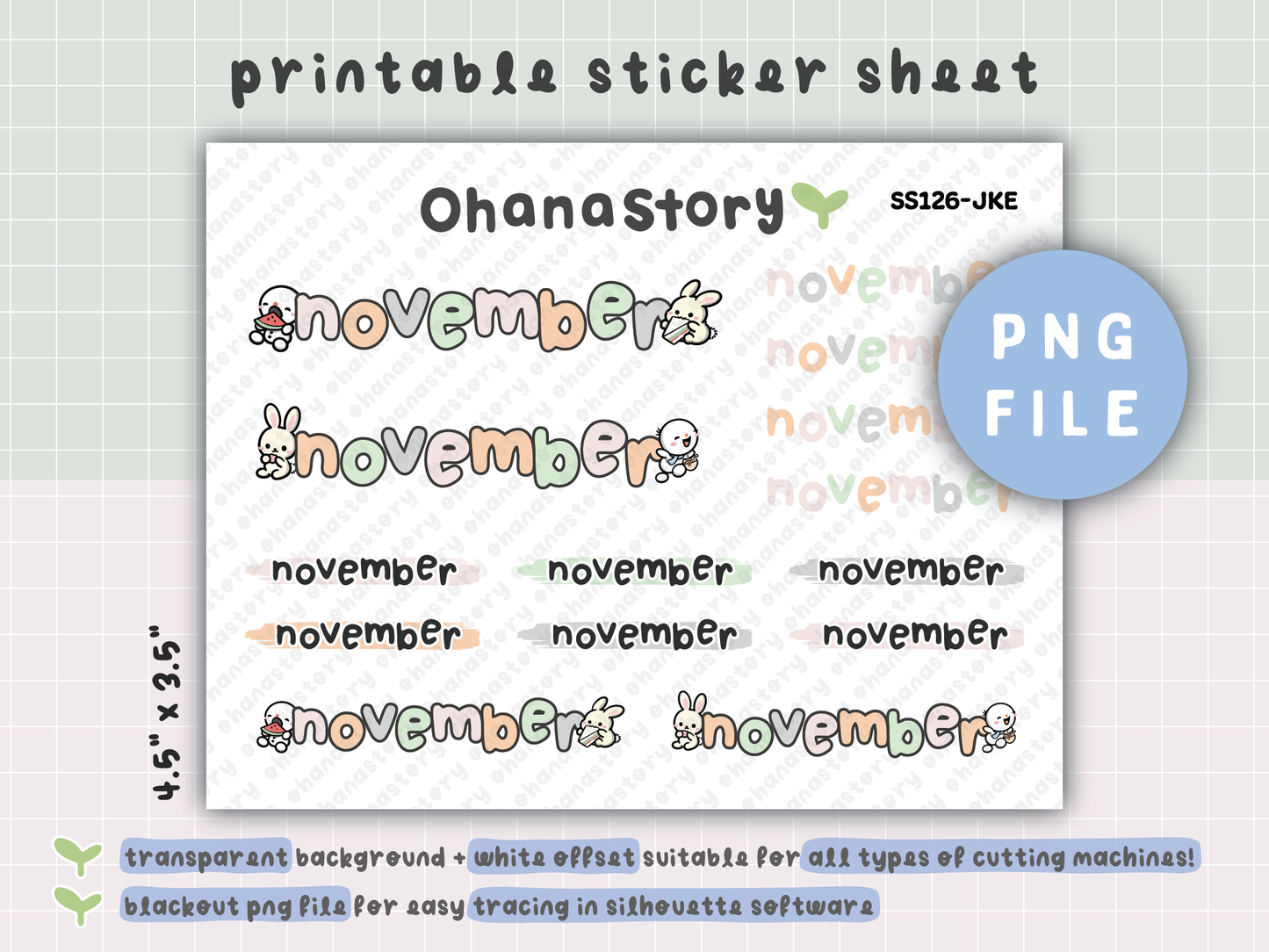JKE | Bunny Picnic Monthly Script Printable Stickers