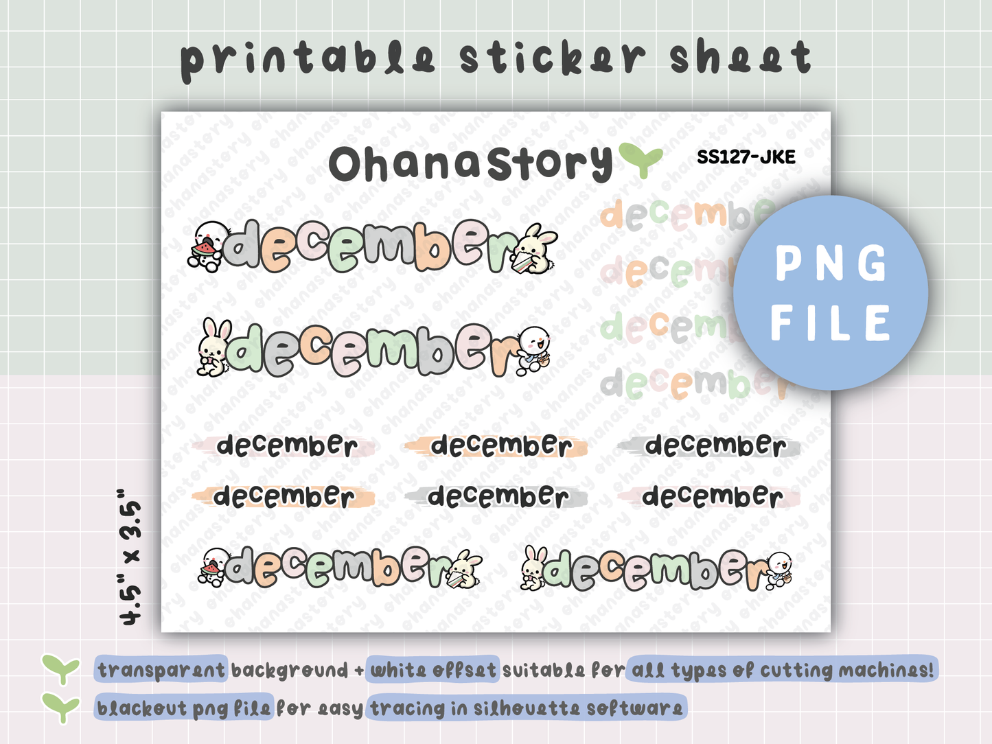 JKE | Bunny Picnic Monthly Script Printable Stickers