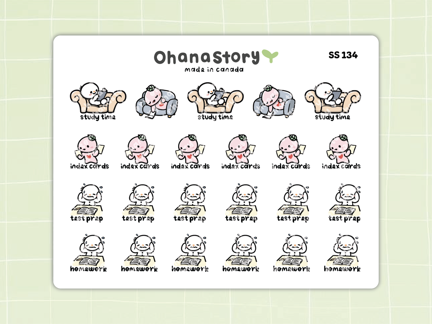 SS134 | Study Prep Homework Icon Stickers Sheet
