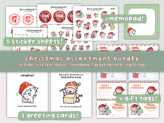 Printable Christmas Assortment Bundle – Stickers, Cards, Tags & Memo Pad
