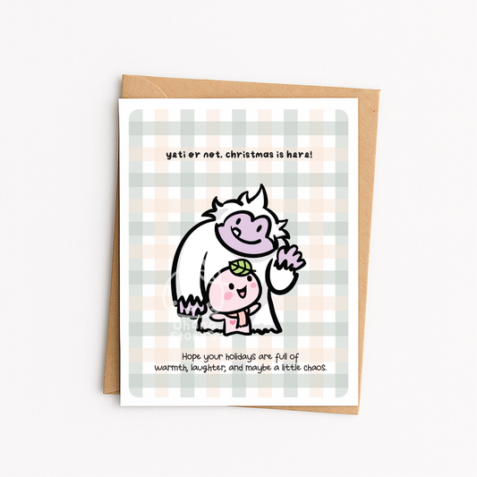 "yeti or not, christmas is here!" Christmas Greeting Card | Blank Inside