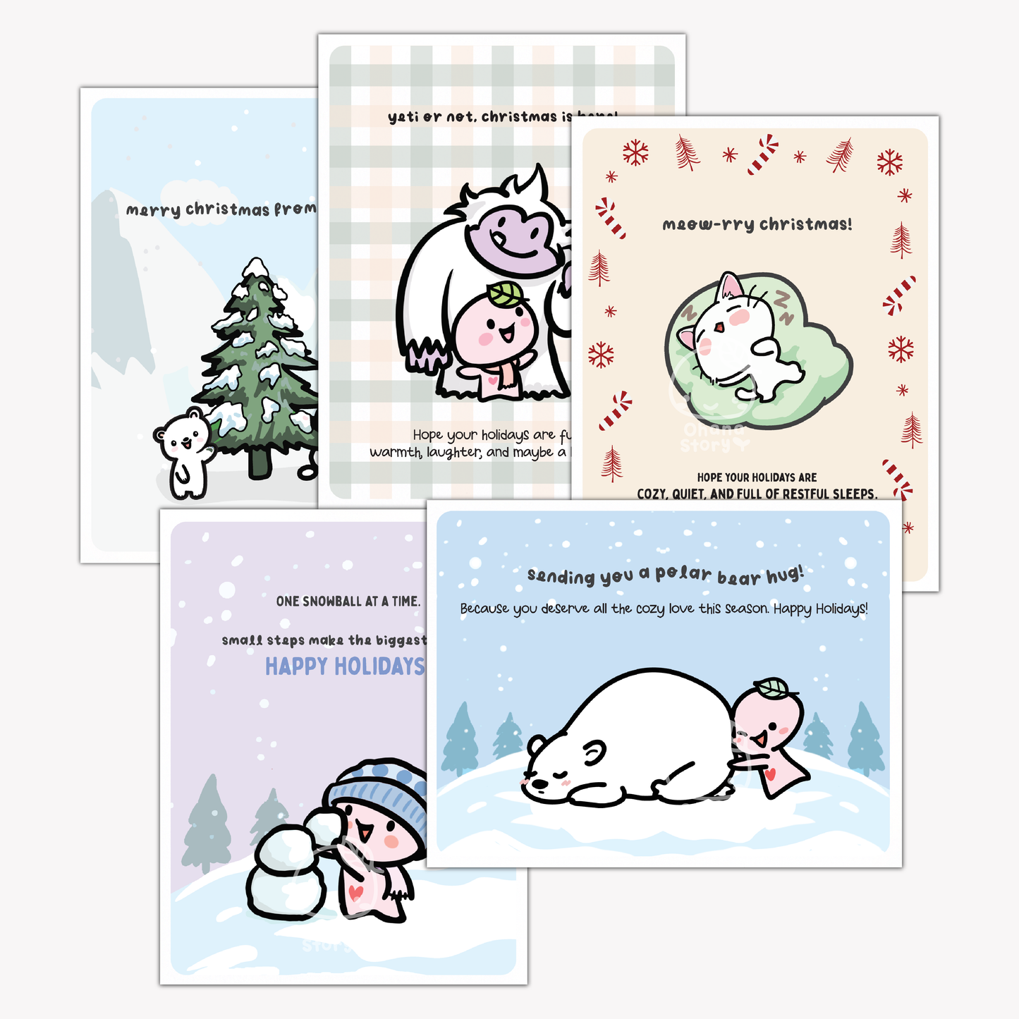Pack of 5 All Holiday & Christmas Greeting Cards | Blank Inside