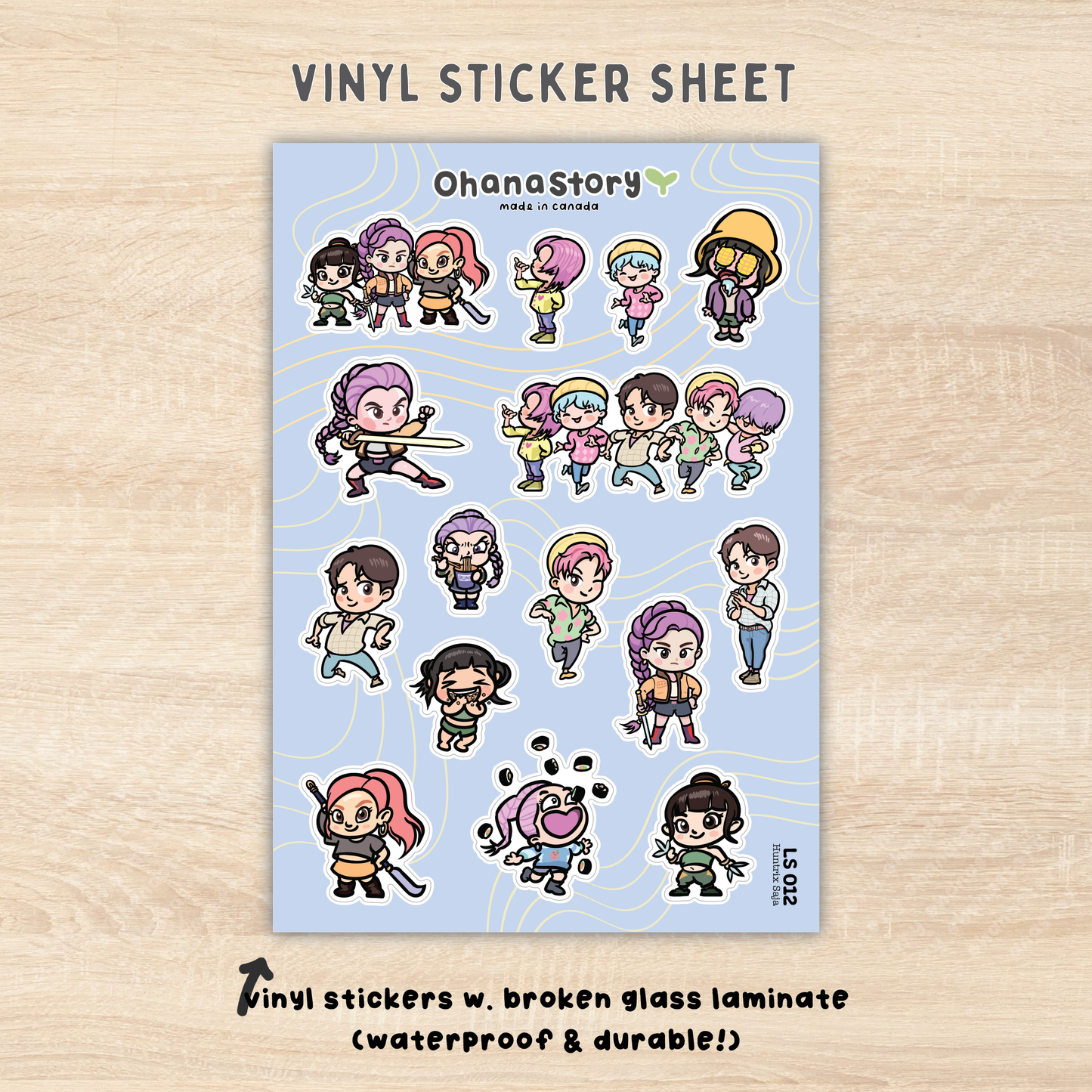 LS012 | Huntrix & Saja Boys Vinyl Sticker Sheet with Broken Glass Laminate | KDH