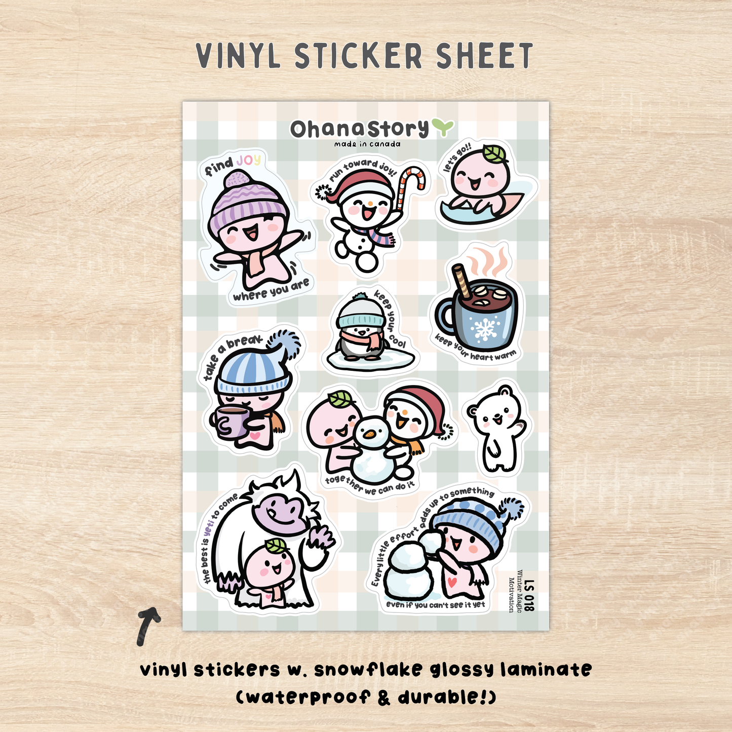 LS018 | Winter Magic Motivational Vinyl Sticker Sheet with Snowflake Holo laminate