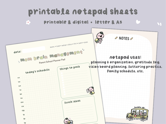 Back to School Digital Planning Notepads | A5 & US Letter | Digital Download