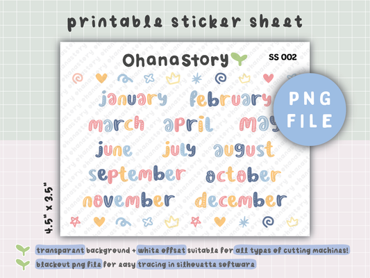 SS002 |January to December Printable Scripts