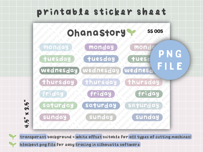 SS005 | Monday to Sunday Printable Scripts