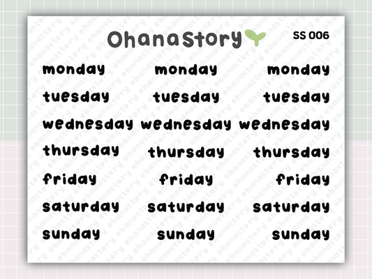 SS006 | Monday to Sunday Printable Scripts