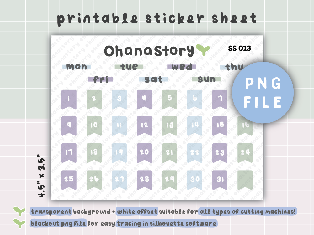 SS013 | Calendar Date 1–31 Printable Stickers