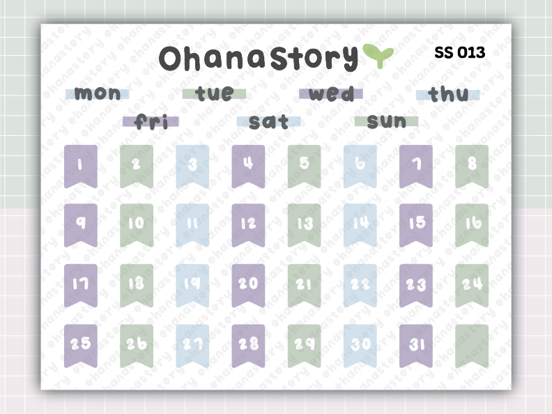 SS013 | Calendar Date 1–31 Printable Stickers