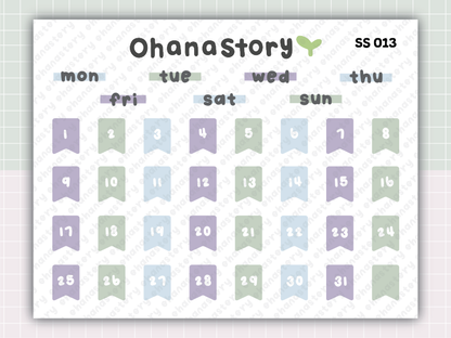 SS013 | Calendar Date 1–31 Printable Stickers