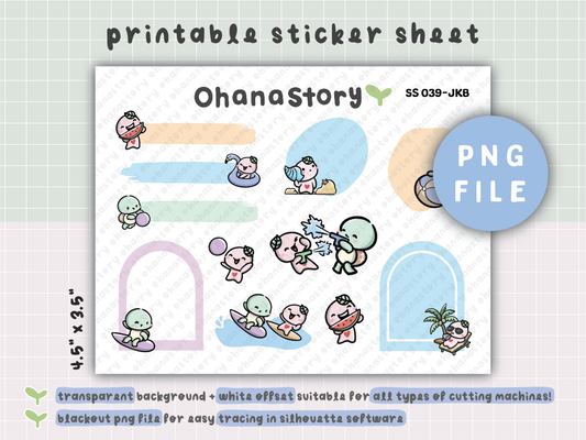 SS039 | Buji at the Beach with Turtle Assorted Shapes Printable Stickers