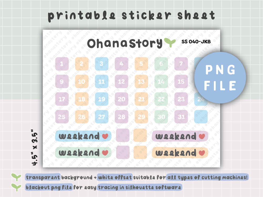 SS040 | Buji at the Beach with Turtle Date Dots Printable Stickers