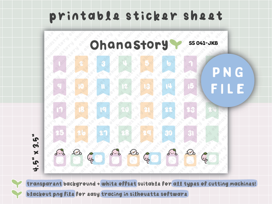 SS041 | Buji at the Beach with Turtle Date Flags & Check Boxes Printable Stickers