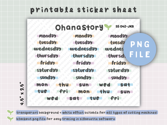 SS042 | Buji at the Beach with Turtle Days of the Week Printable Stickers