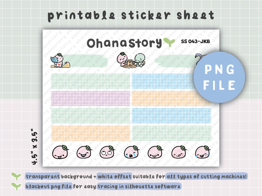 SS043 | Buji at the Beach with Turtle Colour Strips Printable Stickers