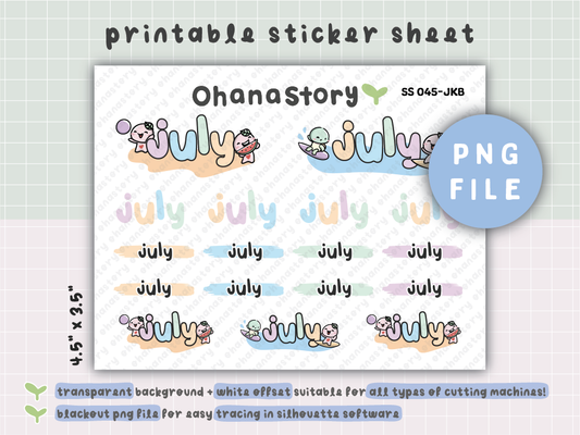 SS045 | Buji at the Beach with Turtle July Script Deco Printable Stickers