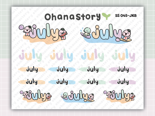 SS045 | Buji at the Beach with Turtle July Script Deco Printable Stickers