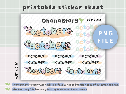 SS048 | Buji at the Beach with Turtle October Script Deco Printable Stickers