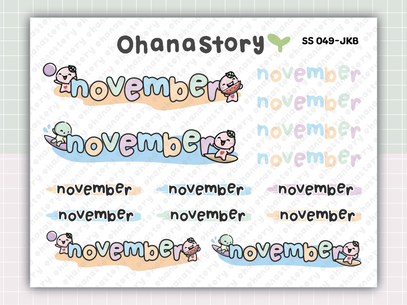 SS049 | Buji at the Beach with Turtle November Script Deco Printable Stickers