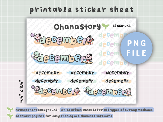 SS050 | Buji at the Beach with Turtle December Script Deco Printable Stickers