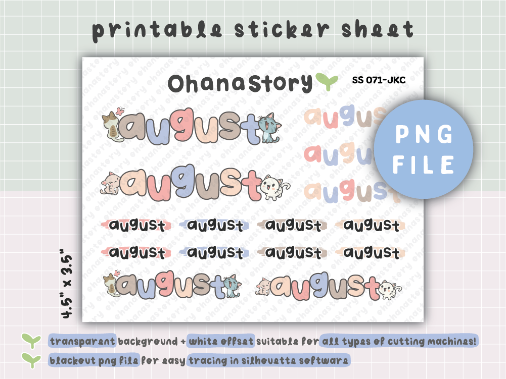 SS071 | Buji and Cats August Deco Script Printable Stickers