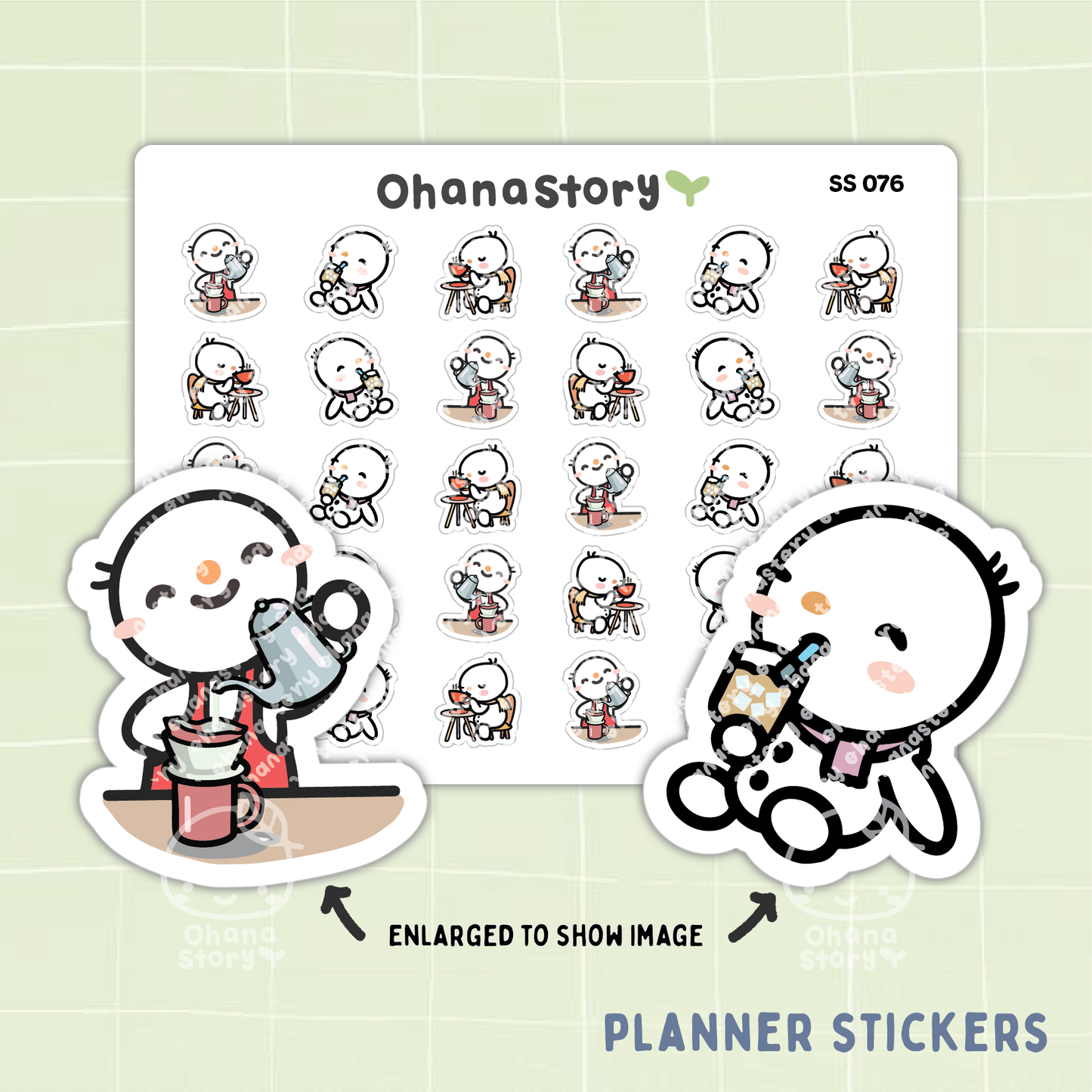 SS076 | Snomi Enjoying Coffee Icon Stickers Sheet