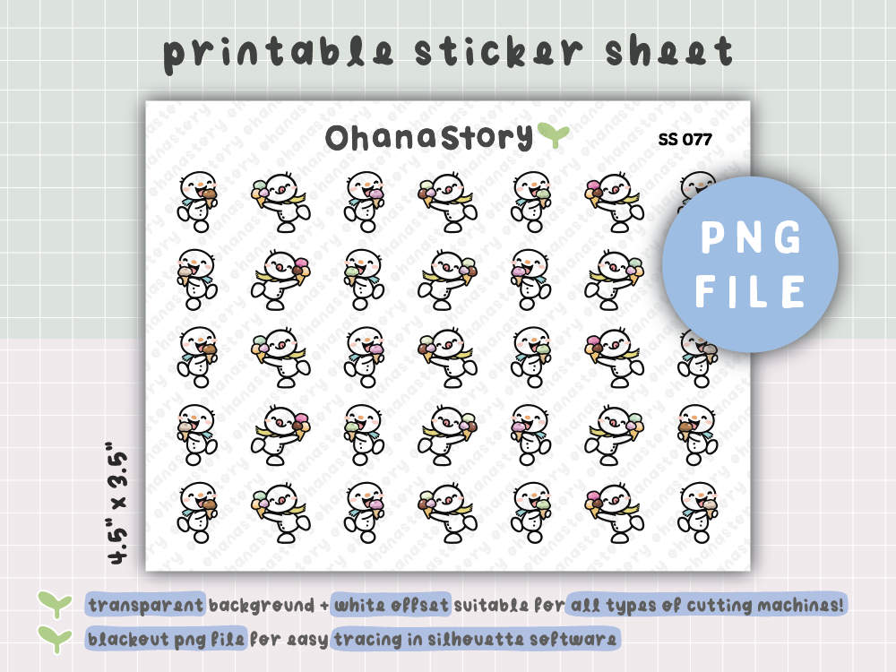SS077 | Snomi Enjoying Ice Cream Printable Icon Stickers