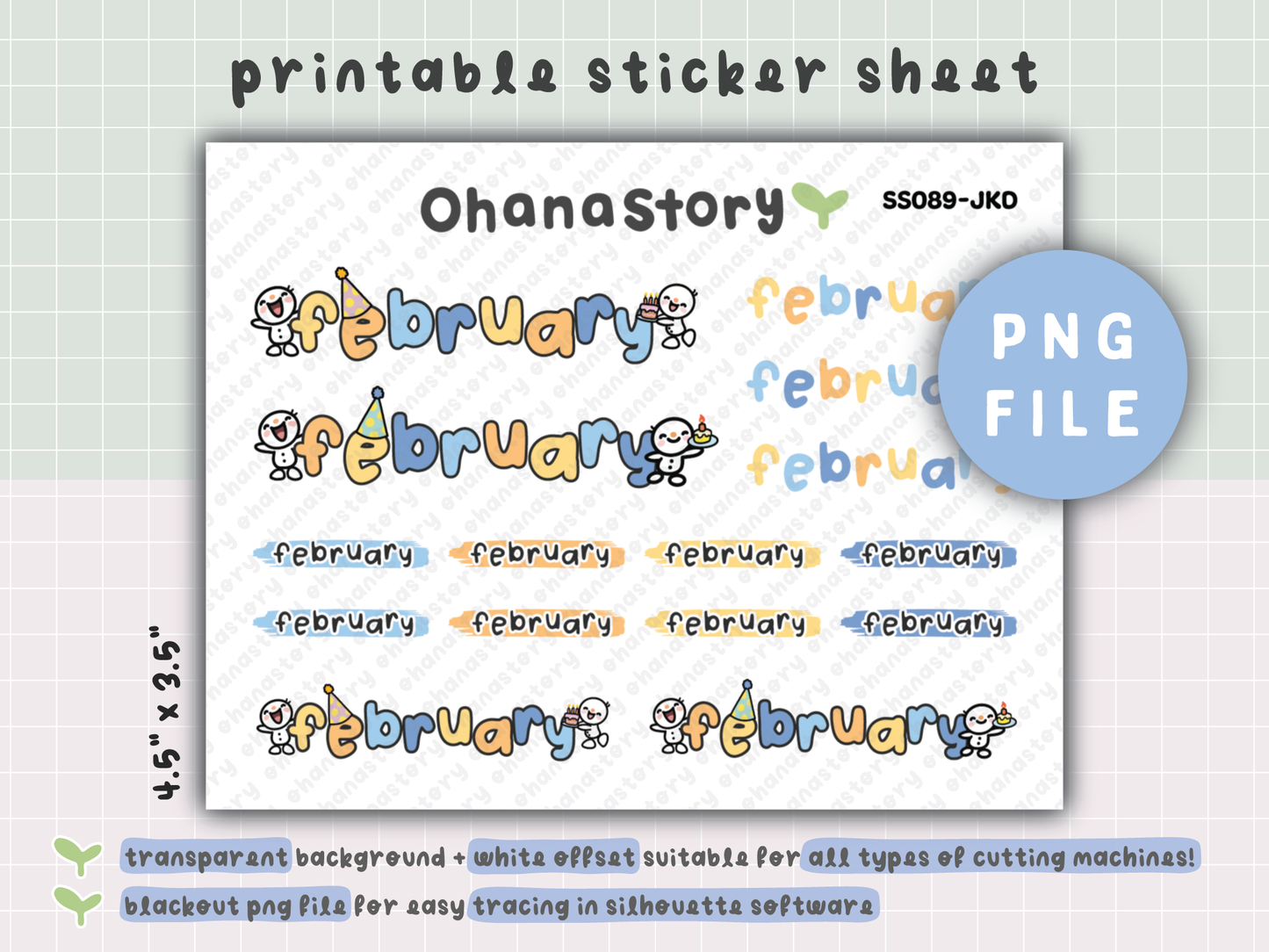 SS089 | Snomi's Birthday Celebration February Monthly Script Printable Stickers