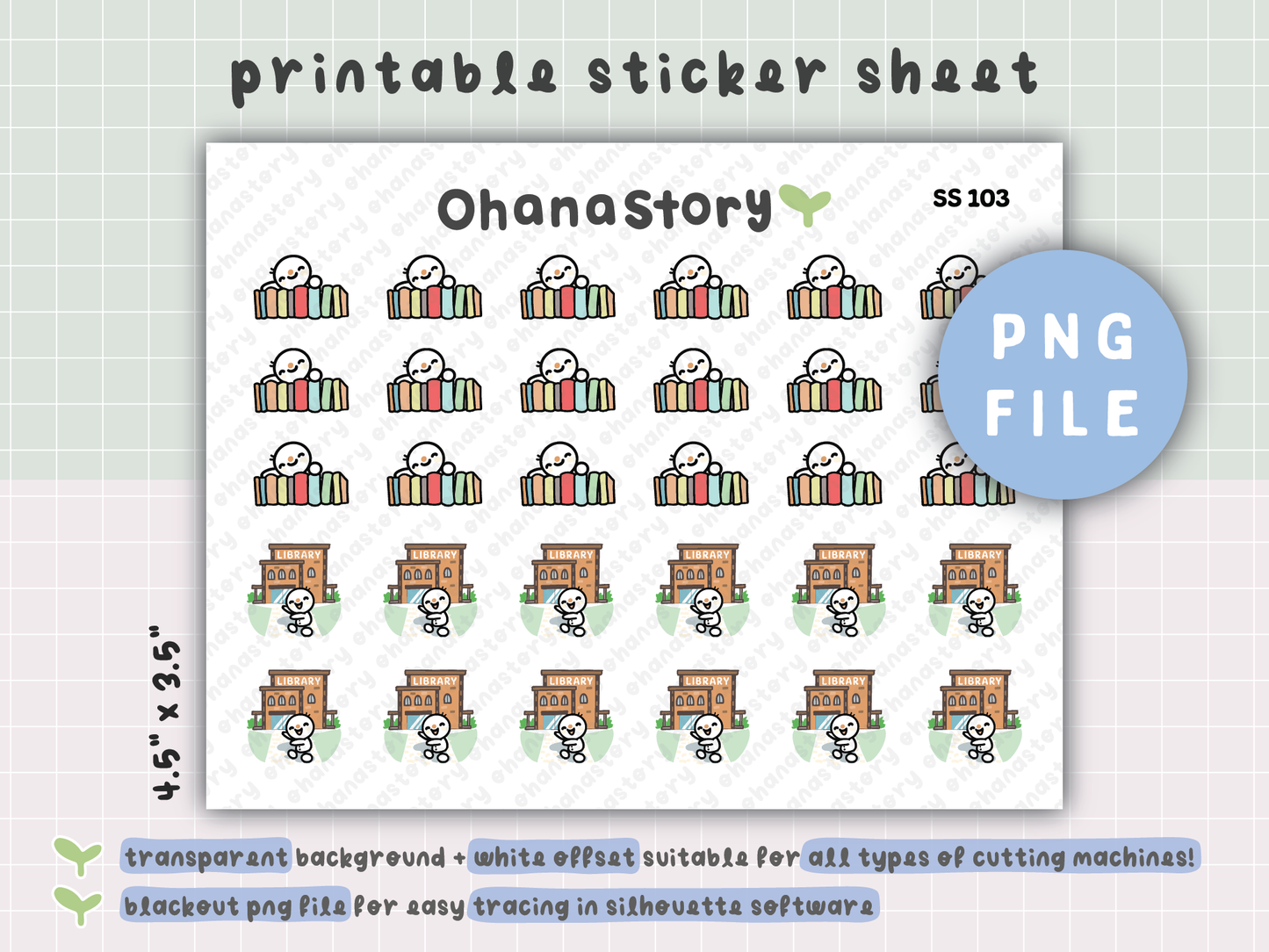 SS103 | Library and Books with Snomi Printable Icon Stickers