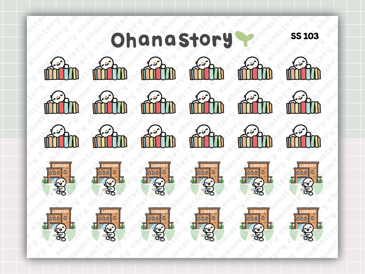 SS103 | Library and Books with Snomi Printable Icon Stickers