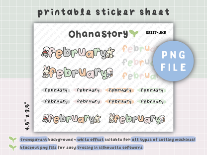 JKE | Bunny Picnic Monthly Script Printable Stickers