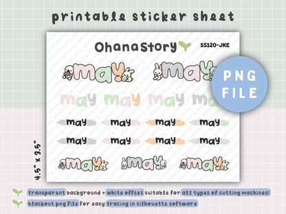 JKE | Bunny Picnic Monthly Script Printable Stickers