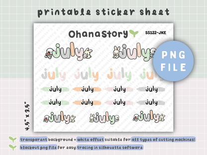 JKE | Bunny Picnic Monthly Script Printable Stickers