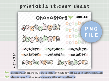 JKE | Bunny Picnic Monthly Script Printable Stickers