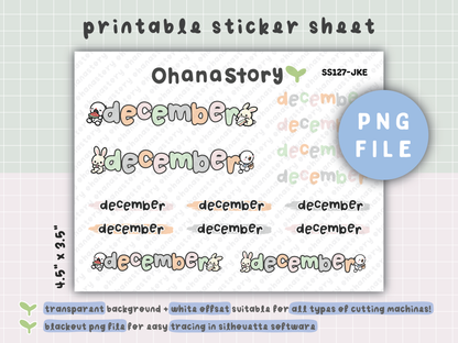 JKE | Bunny Picnic Monthly Script Printable Stickers