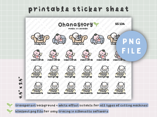 SS134 | Study, Test, Homework Printable Icon Stickers