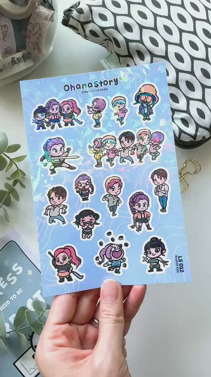 LS012 | Huntrix & Saja Boys Vinyl Sticker Sheet with Broken Glass Laminate | KDH